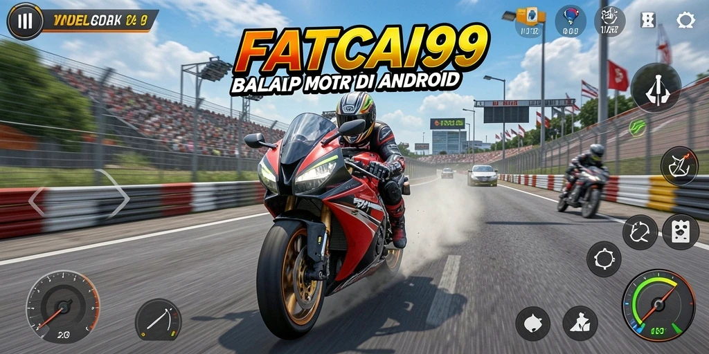 Screenshot gameplay menampilkan aksi balap motor yang mendebarkan.