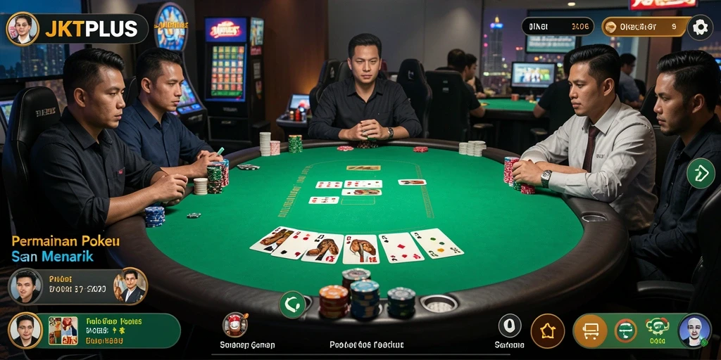 Screenshot JKTPLUS menampilkan gameplay Poker yang seru dan kompetitif.