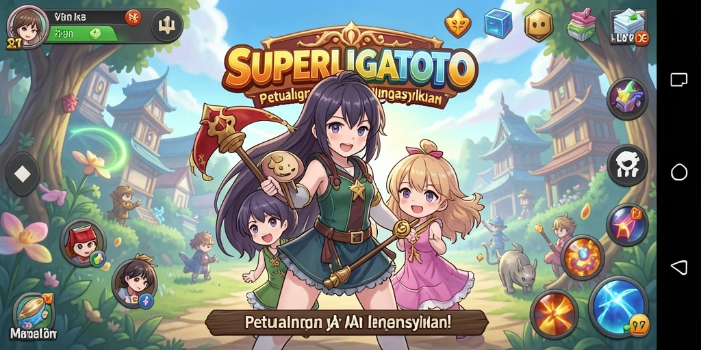 Tampilan gameplay SUPERLIGATOTO yang menarik dan penuh warna.